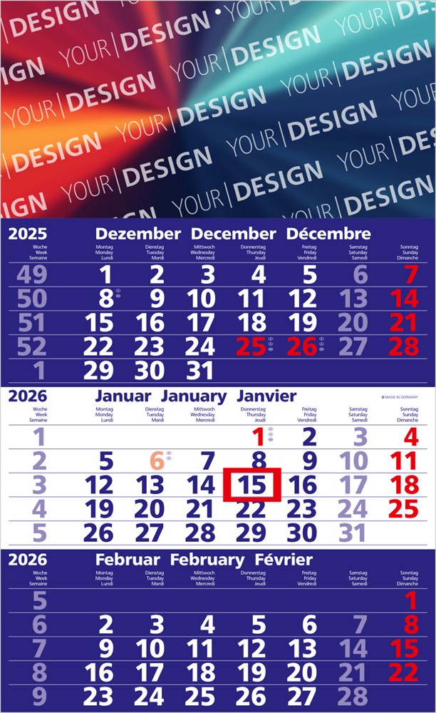 3-Monatskalender Solid 3 Bestseller, dunkelblau (Einblatt)